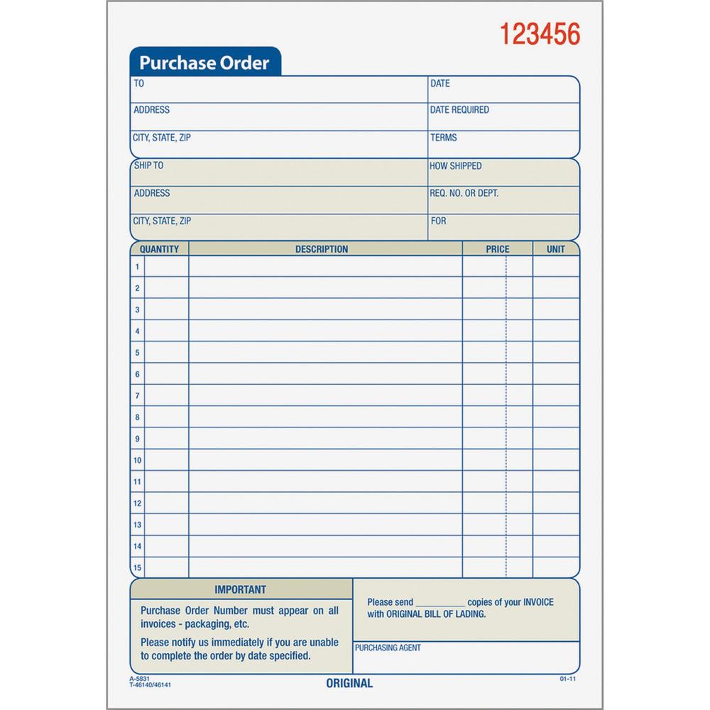 TOPS Carbonless 2-Part Purchase Order Books - 50 Sheet(s) - 2 PartCarbonless Copy - 5.56" x 7.93" Sheet Size - Assorted Sheet(s) - 1 Each. Picture 1