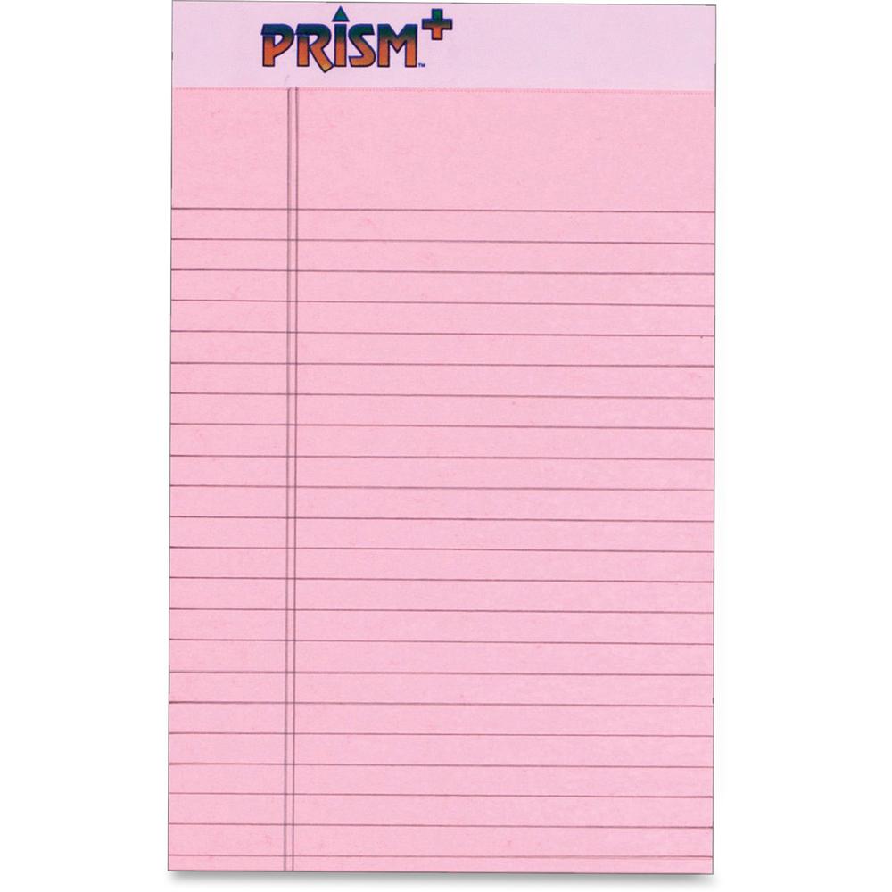 TOPS Prism Plus Legal Pads - Jr.Legal - 50 Sheets - 0.28" Ruled - 16 lb Basis Weight - Jr.Legal - 5" x 8" - Pink Paper - Hard Cover, Perforated, Rigid, Easy Tear - 12 / Pack. Picture 1