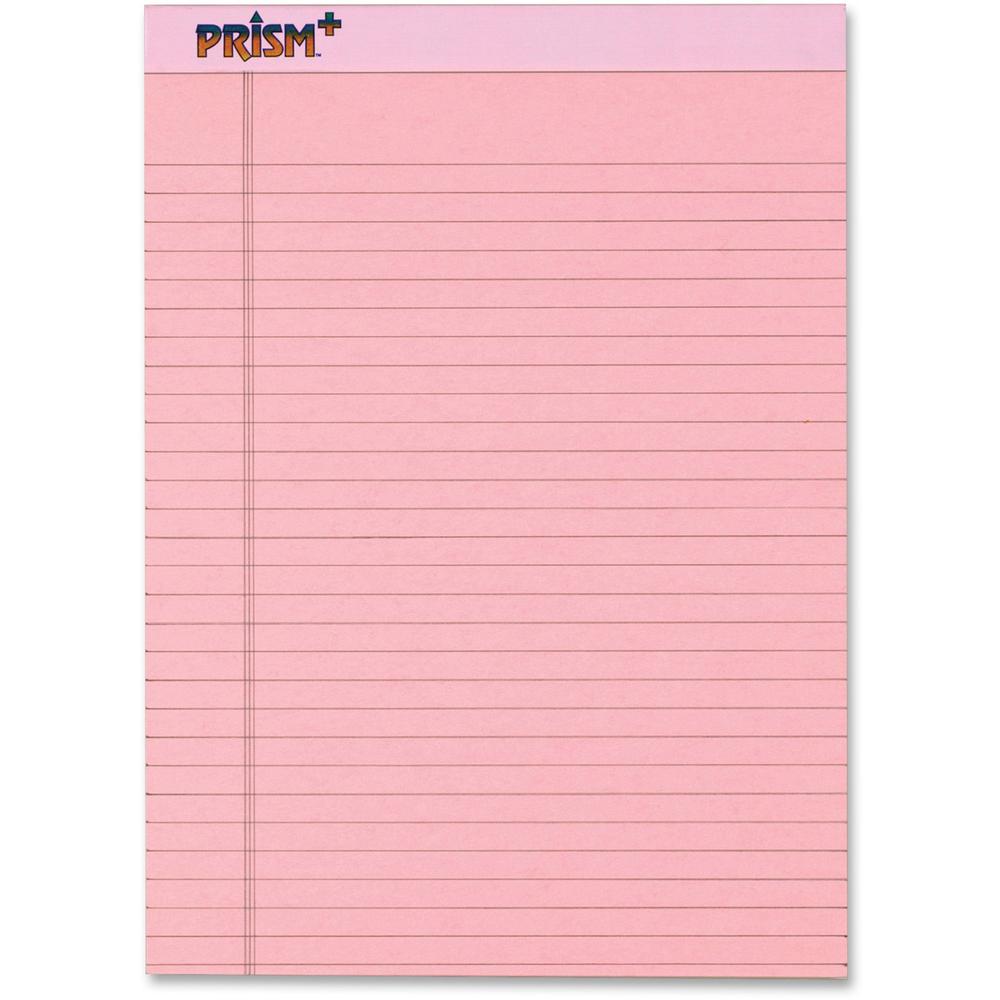 TOPS Prism Plus Colored Paper Pads - 50 Sheets - 0.34" Ruled - 16 lb Basis Weight - 8 1/2" x 11 3/4" - Pink Paper - Hard Cover, Perforated, Rigid, Easy Tear - 12 / Pack. Picture 1