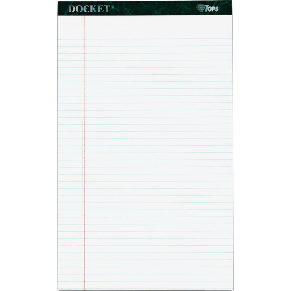 TOPS Docket Letr - Trim Legal Ruled White Legal Pads - Legal - 50 Sheets - Double Stitched - 0.34" Ruled - 16 lb Basis Weight - Legal - 8 1/2" x 14" - White Paper - Marble Green Binding - Perforated, . Picture 1