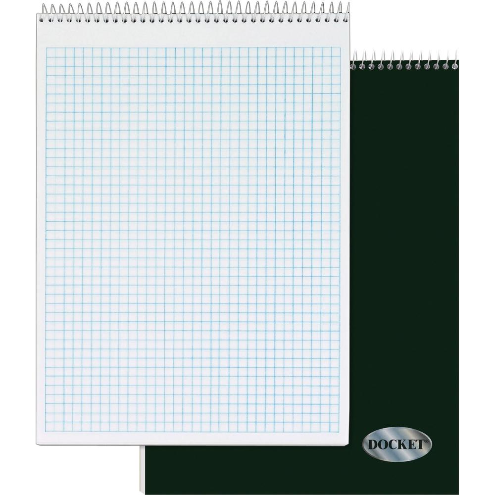 TOPS Docket Top Wire Quadrille Pad - 70 Sheets - Wire Bound - 8 1/2" x 11 3/4" - White Paper - Chipboard Cover - Perforated, Hard Cover - 1 Each. Picture 1