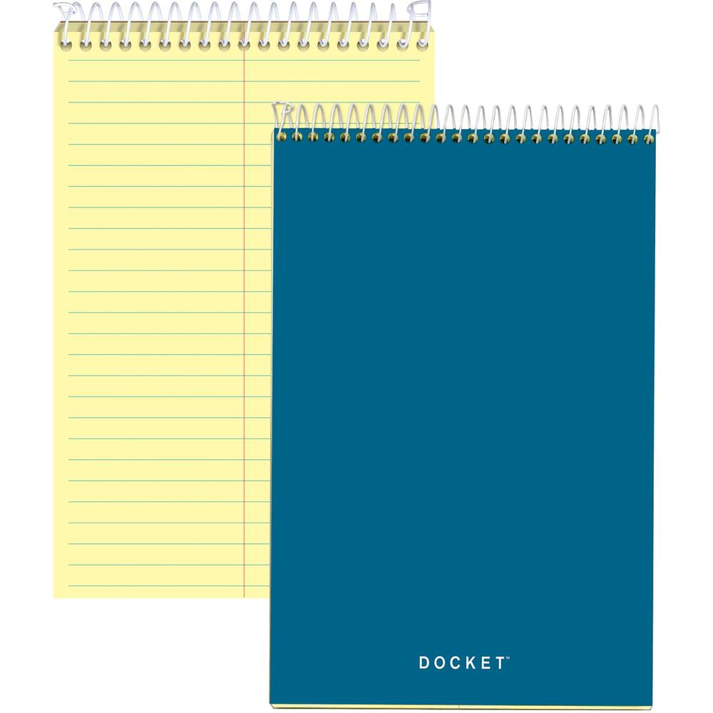 TOPS Docket Steno Book - 100 Sheets - Coilock - 6" x 9" - Canary Paper - Forest Green Cover - Chipboard Cover - Perforated, Hard Cover, Rigid - 1 Each. The main picture.