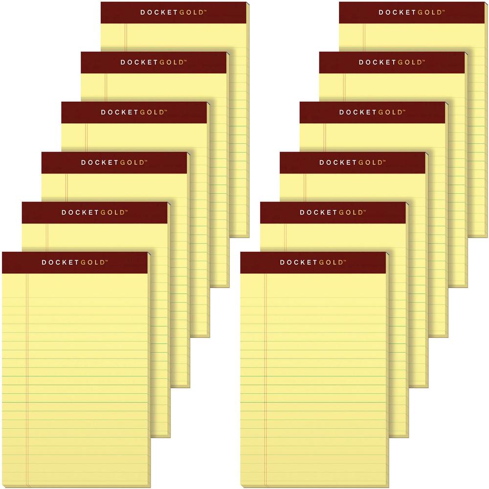 TOPS Docket Gold Jr. Legal Ruled Canary Legal Pads - Jr.Legal - 50 Sheets - 0.28" Ruled - 20 lb Basis Weight - Jr.Legal - 5" x 8" - Canary Paper - Burgundy Binding - Hard Cover, Perforated, Heavyweigh. Picture 1