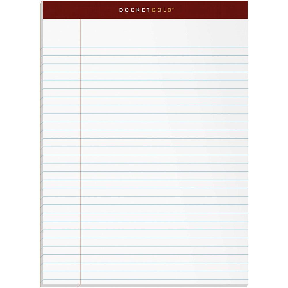 TOPS Docket Gold Legal Ruled White Legal Pads - 50 Sheets - Double Stitched - 0.34" Ruled - 20 lb Basis Weight - 8 1/2" x 11 3/4" - White Paper - Burgundy Binder - Perforated, Hard Cover, Resist Bleed. Picture 1