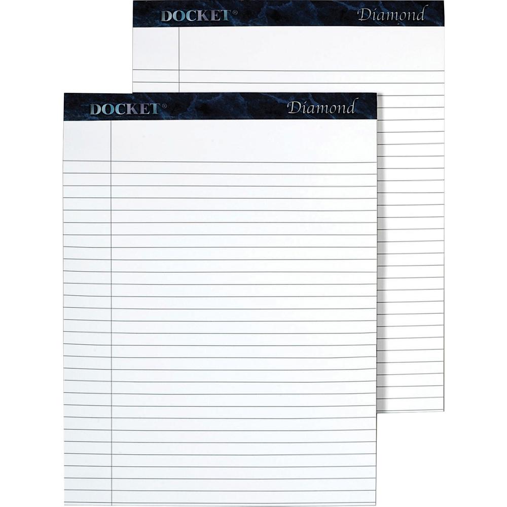 TOPS Docket Diamond Notepads - 50 Sheets - Watermark - Double Stitched - 0.34" Ruled - 24 lb Basis Weight - 8 1/2" x 11 3/4" - White Paper - Blue Binder - Chipboard Cover - Perforated, Hard Cover, Sti. Picture 1