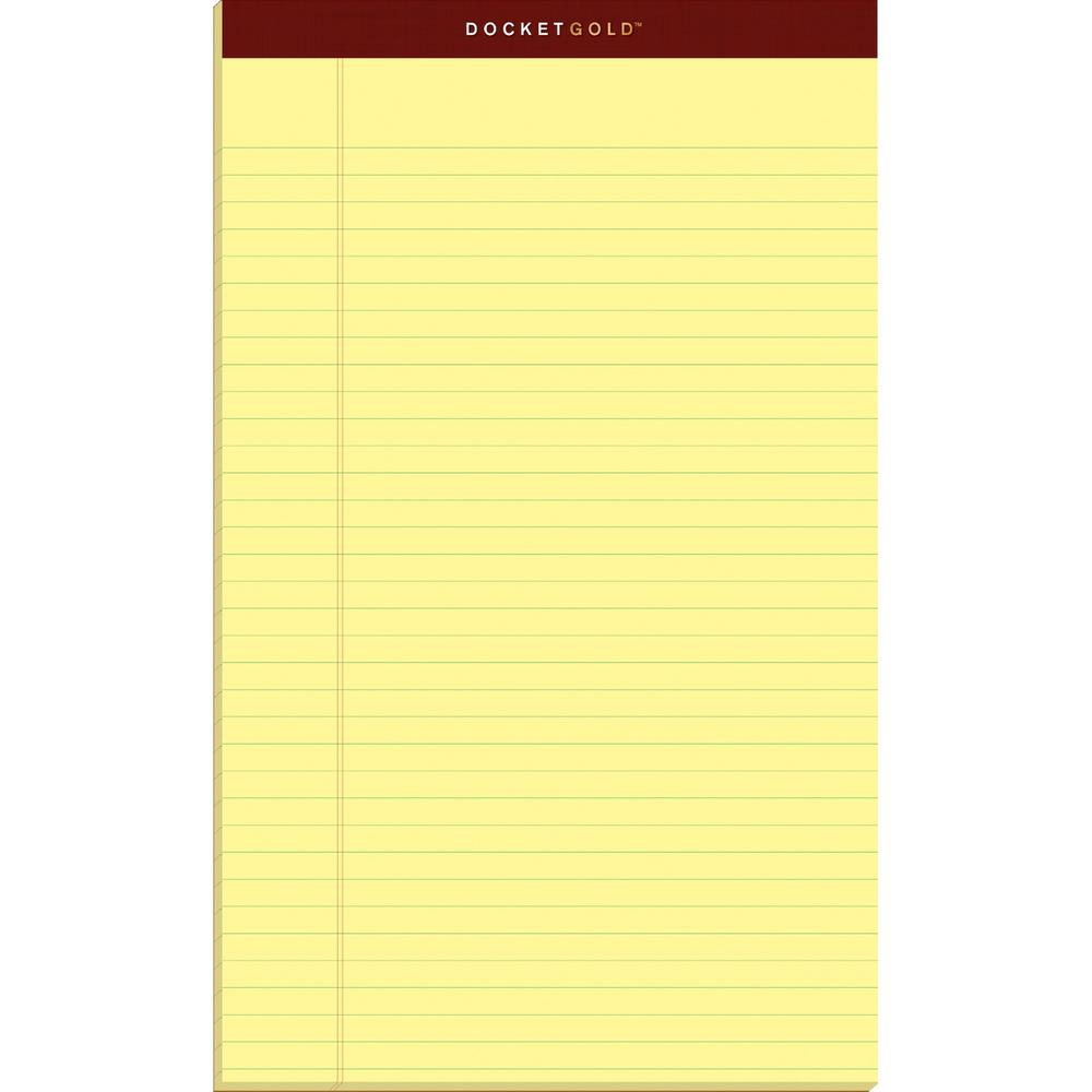 TOPS Docket Gold Legal Pads - Legal - 50 Sheets - Double Stitched - 0.34" Ruled - 20 lb Basis Weight - Legal - 8 1/2" x 14" - Canary Paper - Burgundy Binding - Perforated, Hard Cover, Heavyweight, Res. Picture 1