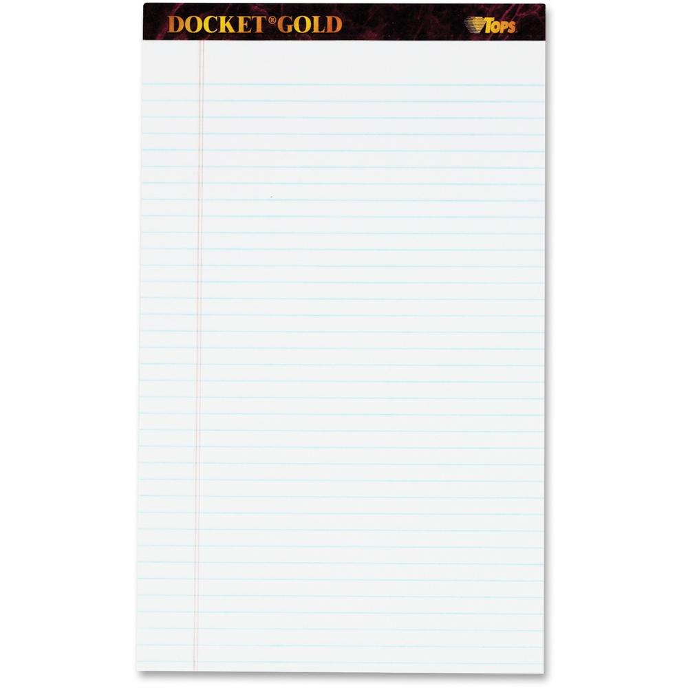 TOPS Docket Gold Legal Ruled White Legal Pads - Legal - 50 Sheets - Double Stitched - 0.34" Ruled - 20 lb Basis Weight - Legal - 8 1/2" x 14" - White Paper - Burgundy Binding - Perforated, Hard Cover,. Picture 1