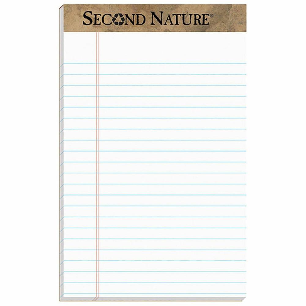 TOPS Second Nature Recycled Writing Pads - 50 Sheets - 0.28" Ruled - 16 lb Basis Weight - Jr.Legal - 5" x 8" - White Paper - Perforated - Recycled - 1 Dozen. Picture 1