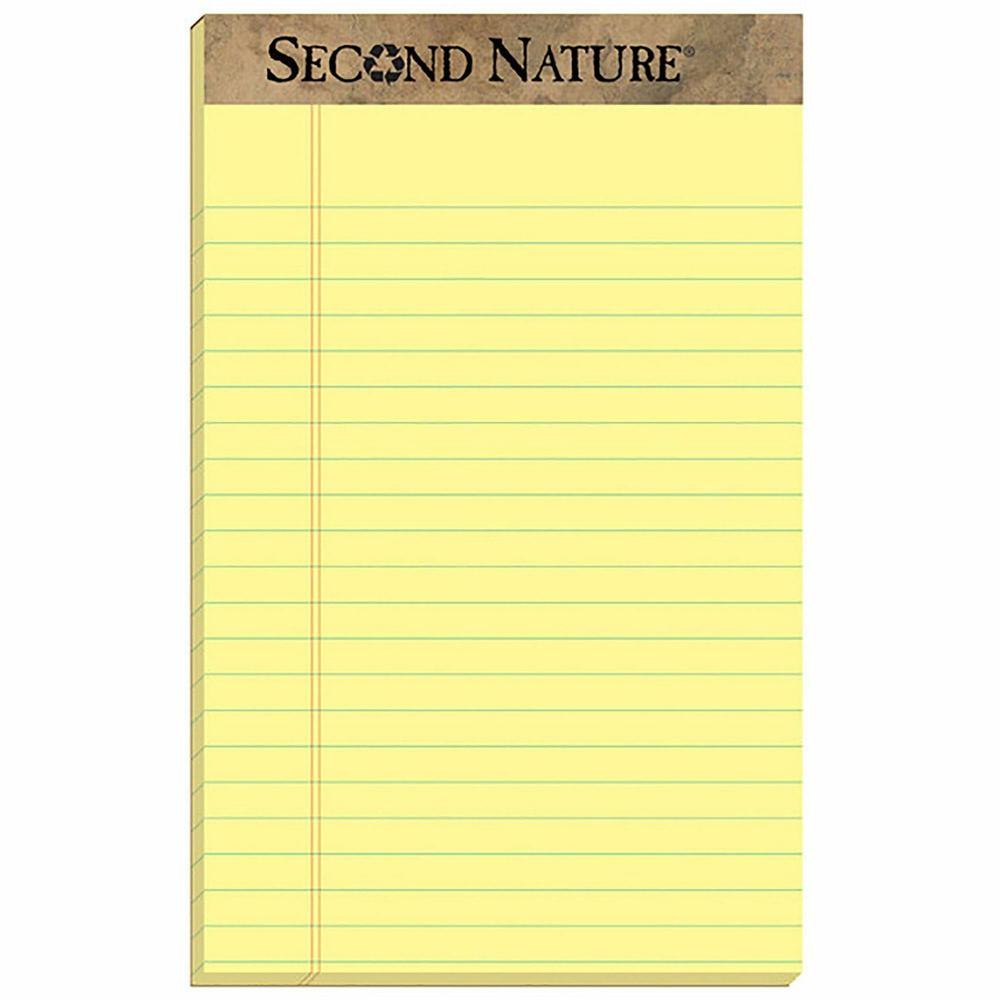 TOPS Second Nature Recycled Jr Legal Writing Pad - 50 Sheets - 0.28" Ruled - 15 lb Basis Weight - Jr.Legal - 5" x 8" - Canary Paper - Perforated - 1 Dozen. Picture 1