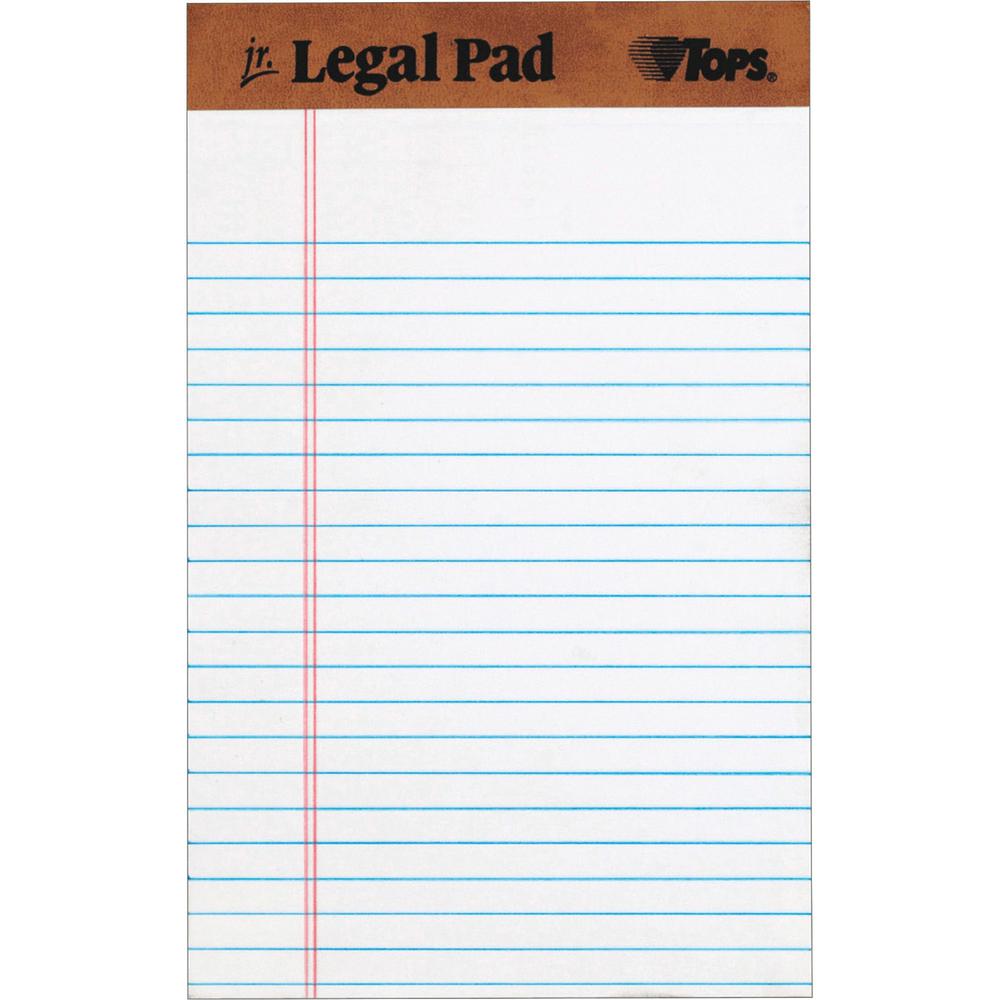 TOPS The Legal Pad Writing Pad - 50 Sheets - Double Stitched - 0.28" Ruled - 16 lb Basis Weight - Jr.Legal - 5" x 8" - White Paper - Chipboard Cover - Perforated, Hard Cover, Removable - 1 Dozen. Picture 1