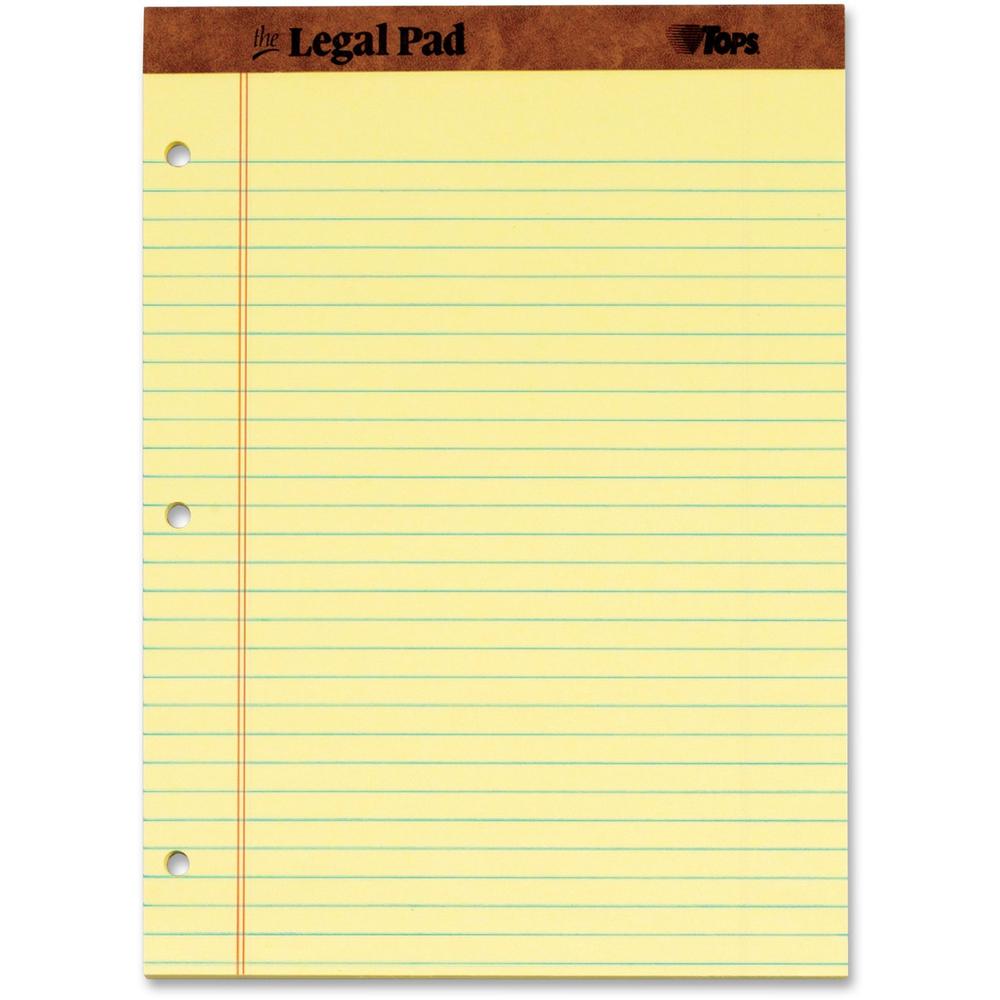 TOPS The Legal Pad Writing Pad - 50 Sheets - Double Stitched - 0.34" Ruled - 16 lb Basis Weight - 8 1/2" x 11 3/4" - Canary Paper - Perforated, Punched, Hard Cover - 1 Dozen. Picture 1