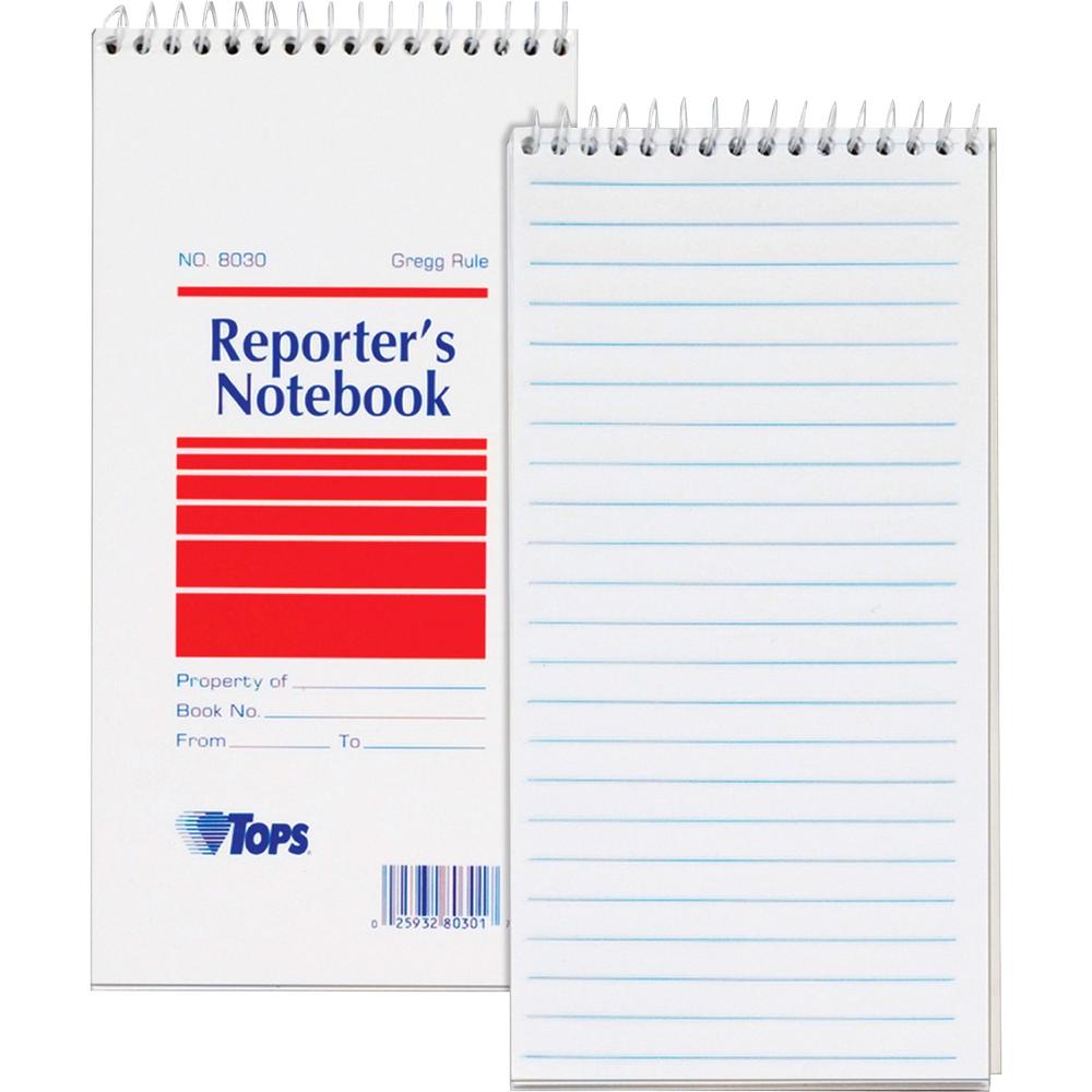 TOPS Reporter's Notebooks - 70 Sheets - Spiral - Gregg Ruled - 4" x 8" - White Paper - Pocket - 12 / Pack. The main picture.