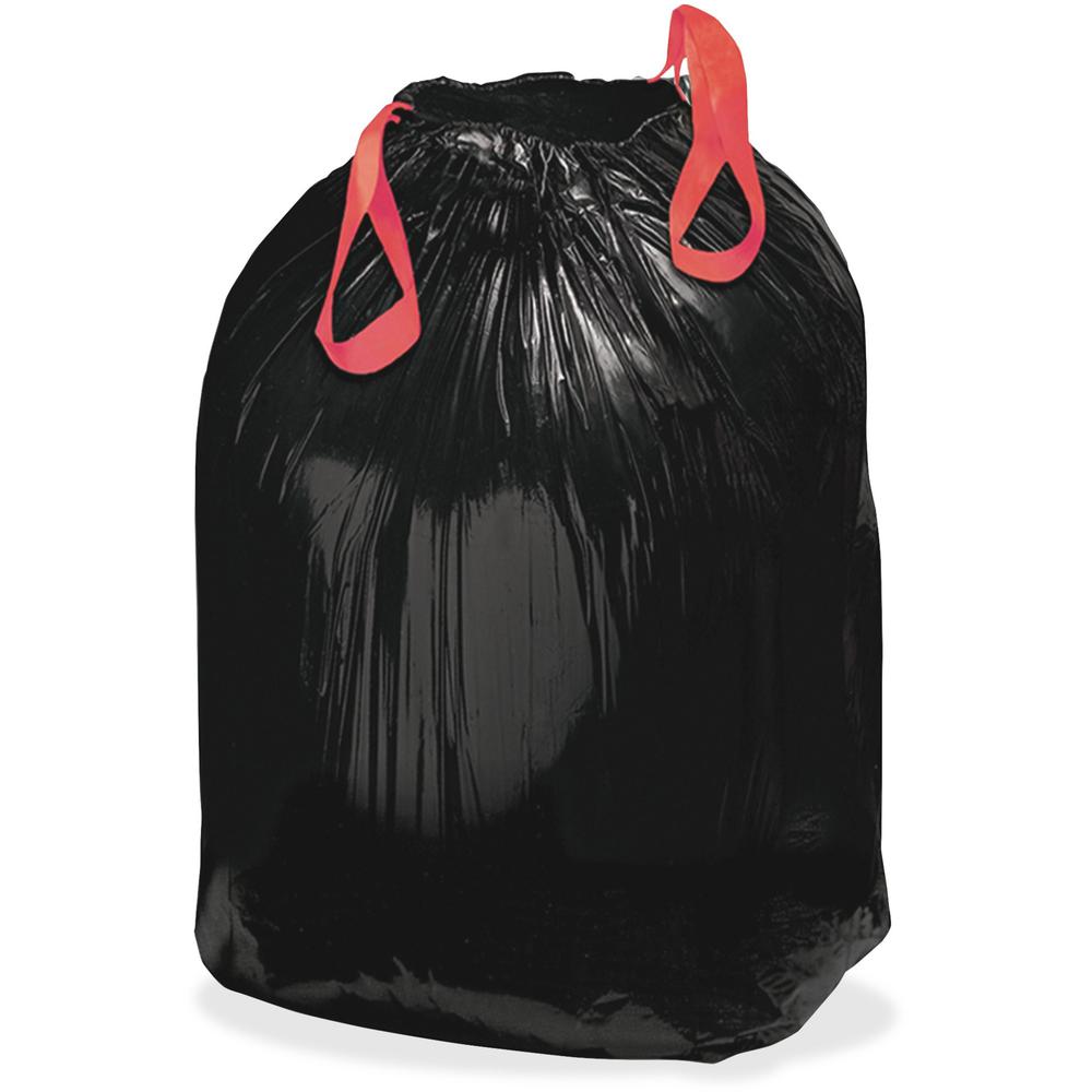 Webster Drawstring Trash Liners - Medium Size - 33 gal - 33.50" Width x 38" Length - 1.20 mil (30 Micron) Thickness - Black - Resin - 150/Carton - Office Waste. The main picture.