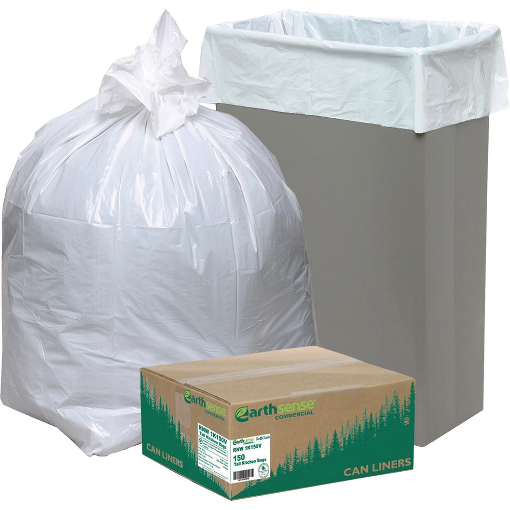 Earthsense Heavy-Duty Reclaim Recycled White Can Liners - Small Size - 13 gal Capacity - 24" Width x 33" Length - 0.87 mil (22 Micron) Thickness - Low Density - White - Plastic - 150/Carton - Recycled. Picture 1