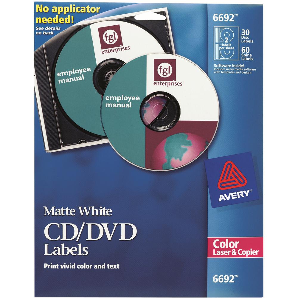 Avery&reg; Color Laser White Matte CD/DVD Labels - 90 Total Label(s) - 30 / Pack. The main picture.