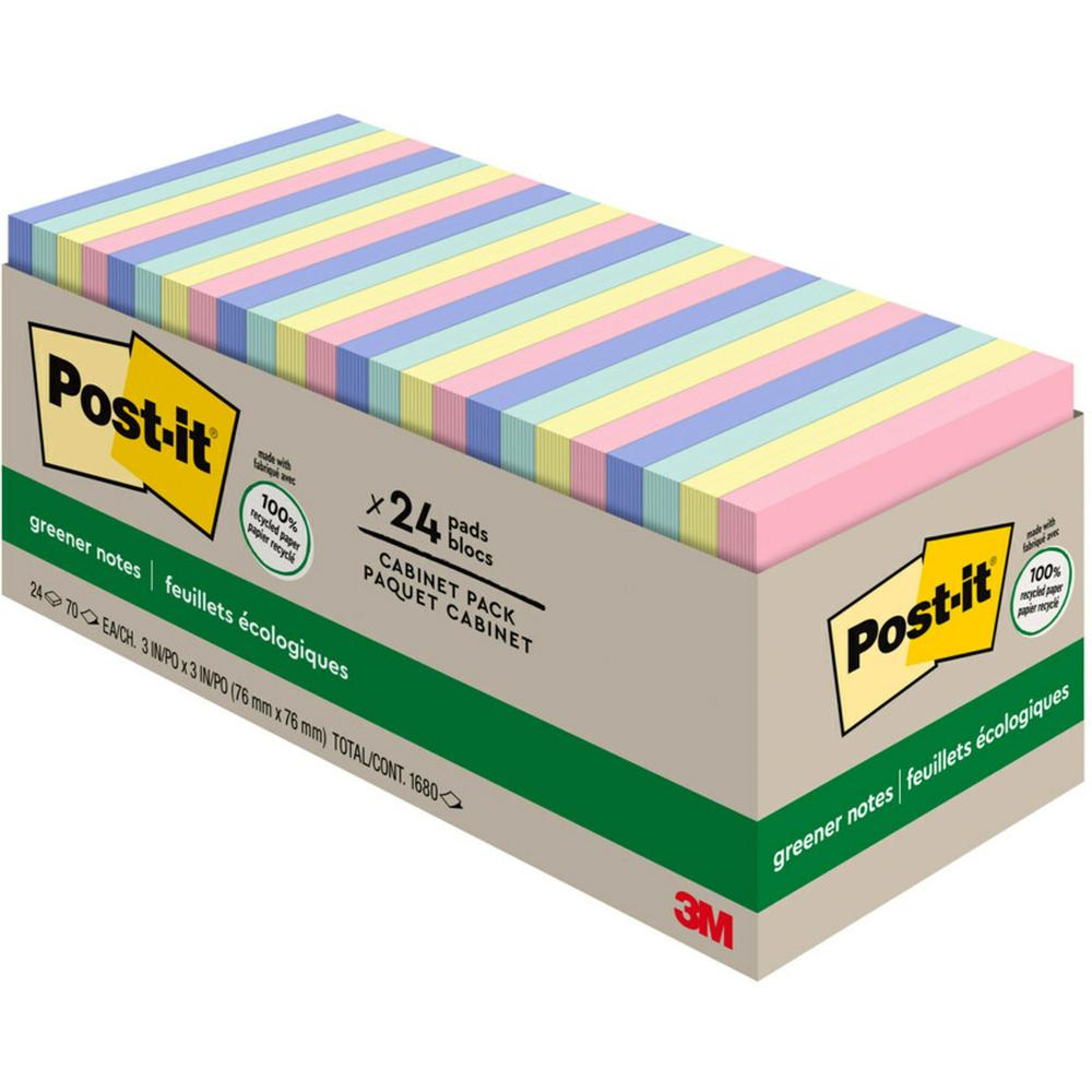 Post-it&reg; Greener Notes Cabinet Pack - Sweet Sprinkles Color Collection - 1800 x Assorted - 3" x 3" - Square - 75 Sheets per Pad - Unruled - Positively Pink, Canary Yellow, Fresh Mint, Moonstone - . Picture 1