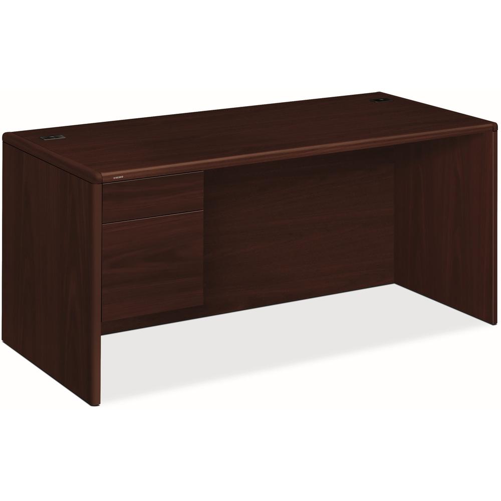 HON 10700 H10784L Pedestal Desk - 66" x 30" x 29.5" - 2 x Box Drawer(s), File Drawer(s)Left Side - Waterfall Edge - Finish: Mahogany Laminate. The main picture.