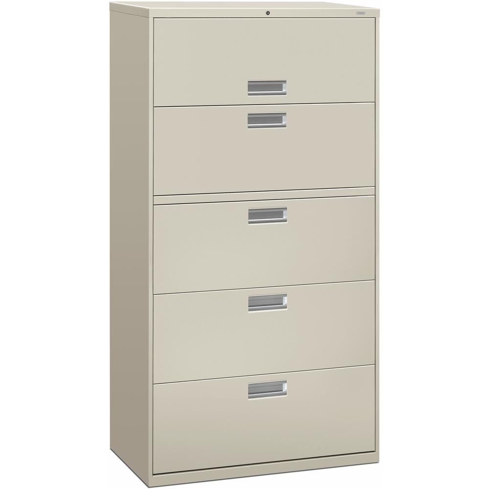 HON Brigade 600 H685 Lateral File - 36" x 18"67" - 5 Drawer(s) - Finish: Light Gray. Picture 1