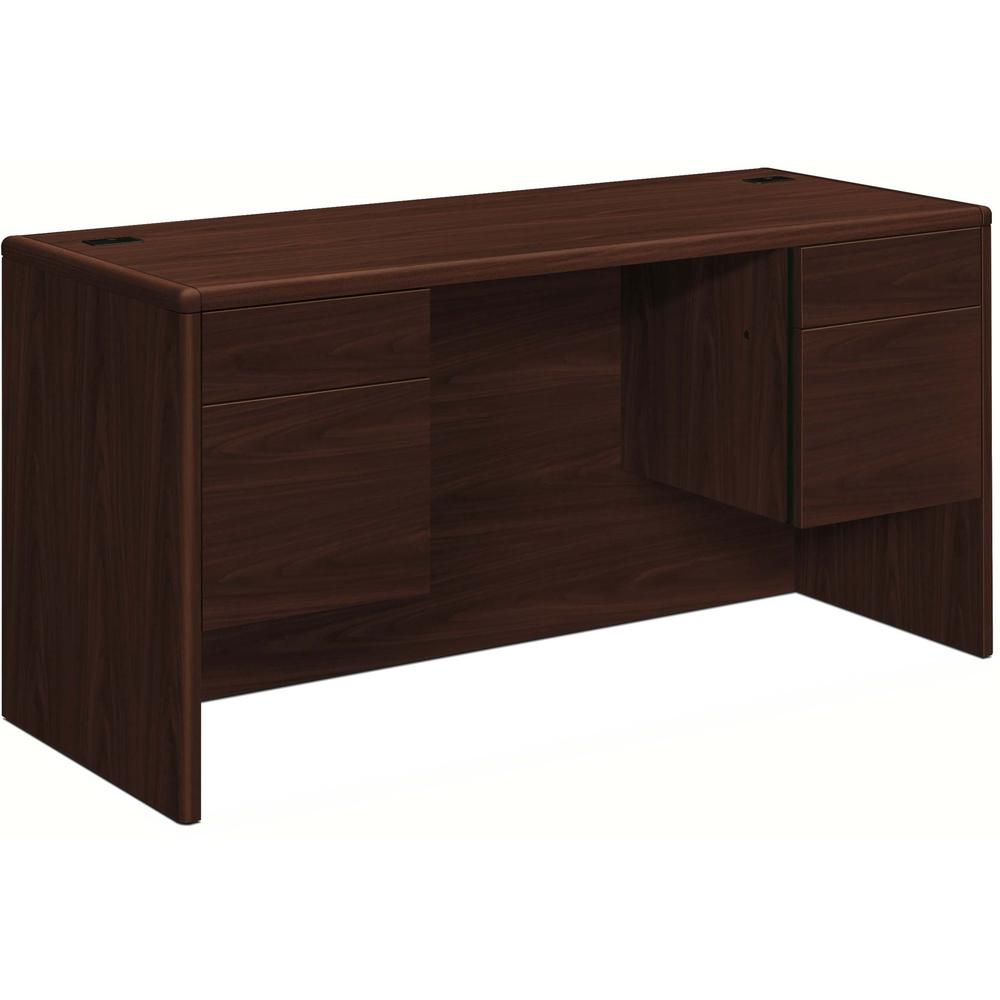 HON 10700 H10765 Pedestal Credenza - 60" x 24" x 29.5" - 4 x Box Drawer(s), File Drawer(s) - Double Pedestal - Waterfall Edge - Finish: Mahogany. Picture 1
