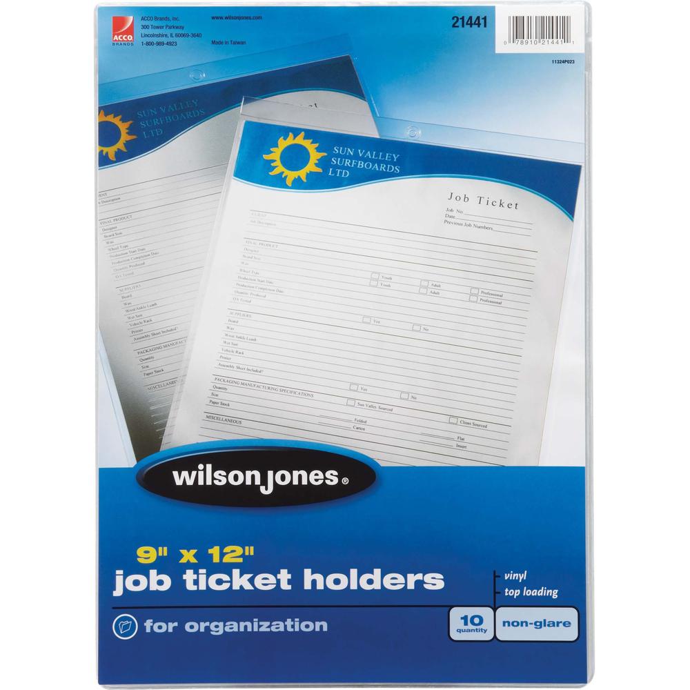 Wilson Jones Job Ticket Holder - Support 9" x 12" Media - Vertical - Polypropylene - 10 / Pack - Clear. The main picture.