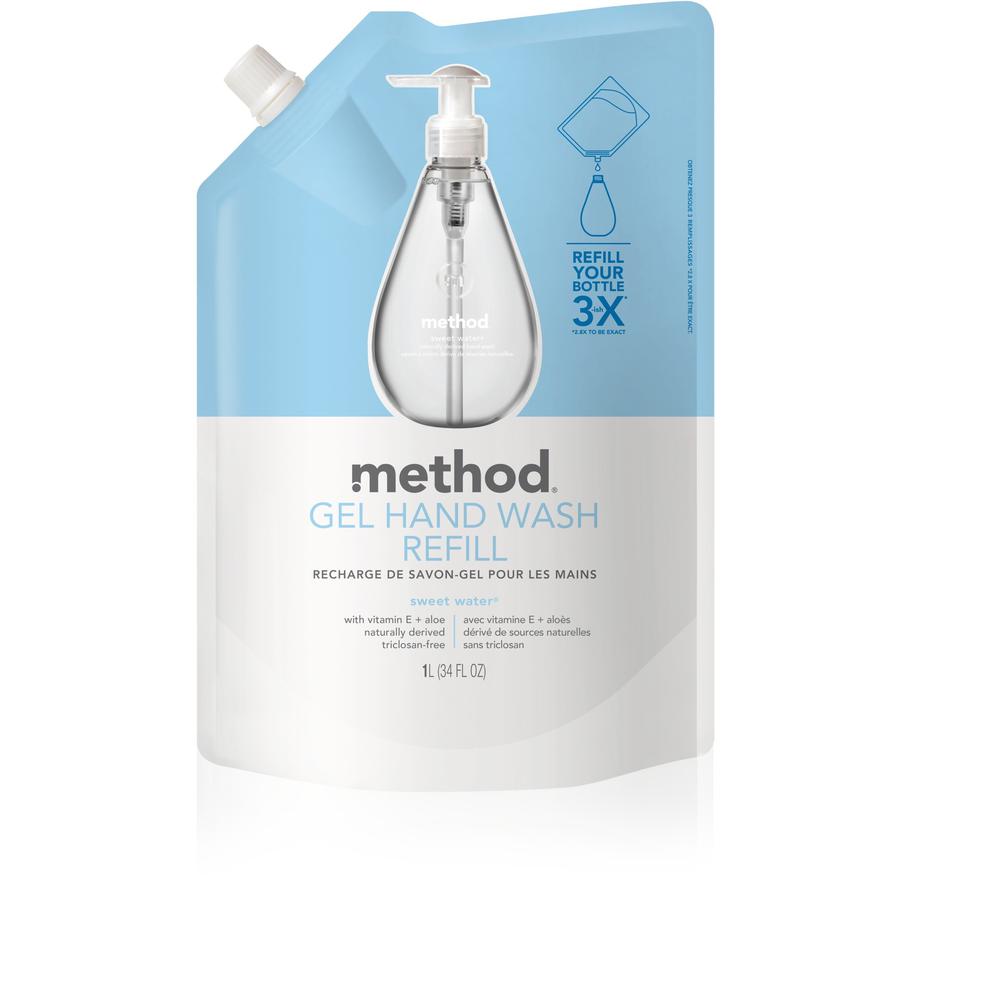 Method Gel Hand Soap Refill - Sweet Water ScentFor - 34 fl oz (1005.5 mL) - Squeeze Bottle Dispenser - Hand - Clear - Triclosan-free - 1 Each. Picture 1