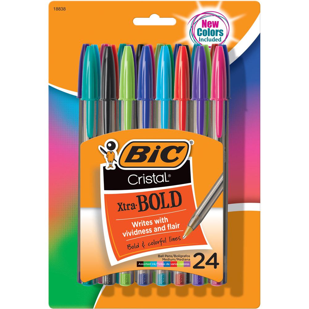 BIC Cristal Ballpoint Pen - Bold Pen Point - 1.6 mm Pen Point Size - Assorted - Translucent Barrel - 24 Pack. Picture 1