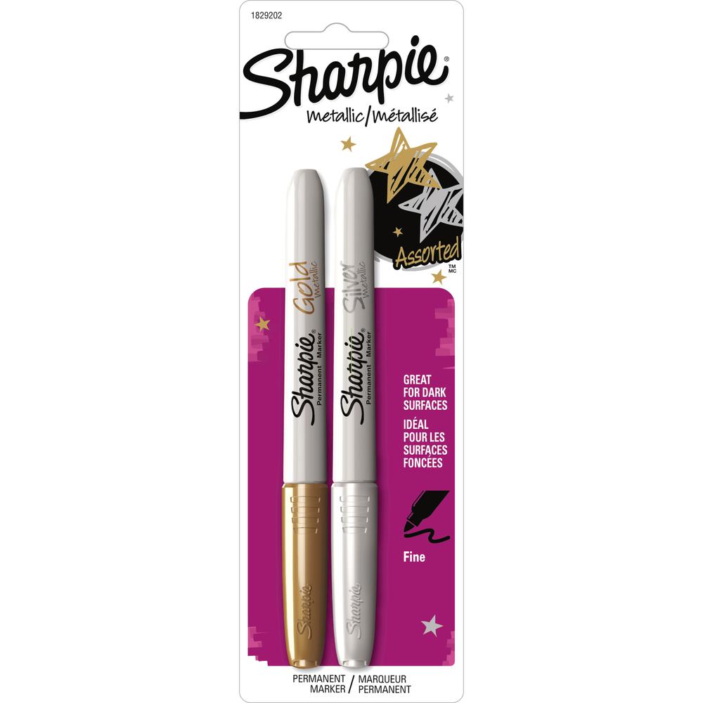 Sharpie Metallic Fine Point Permanent Marker - Fine Marker Point - Gold, Silver Alcohol Based Ink - 2 / Set. Picture 1
