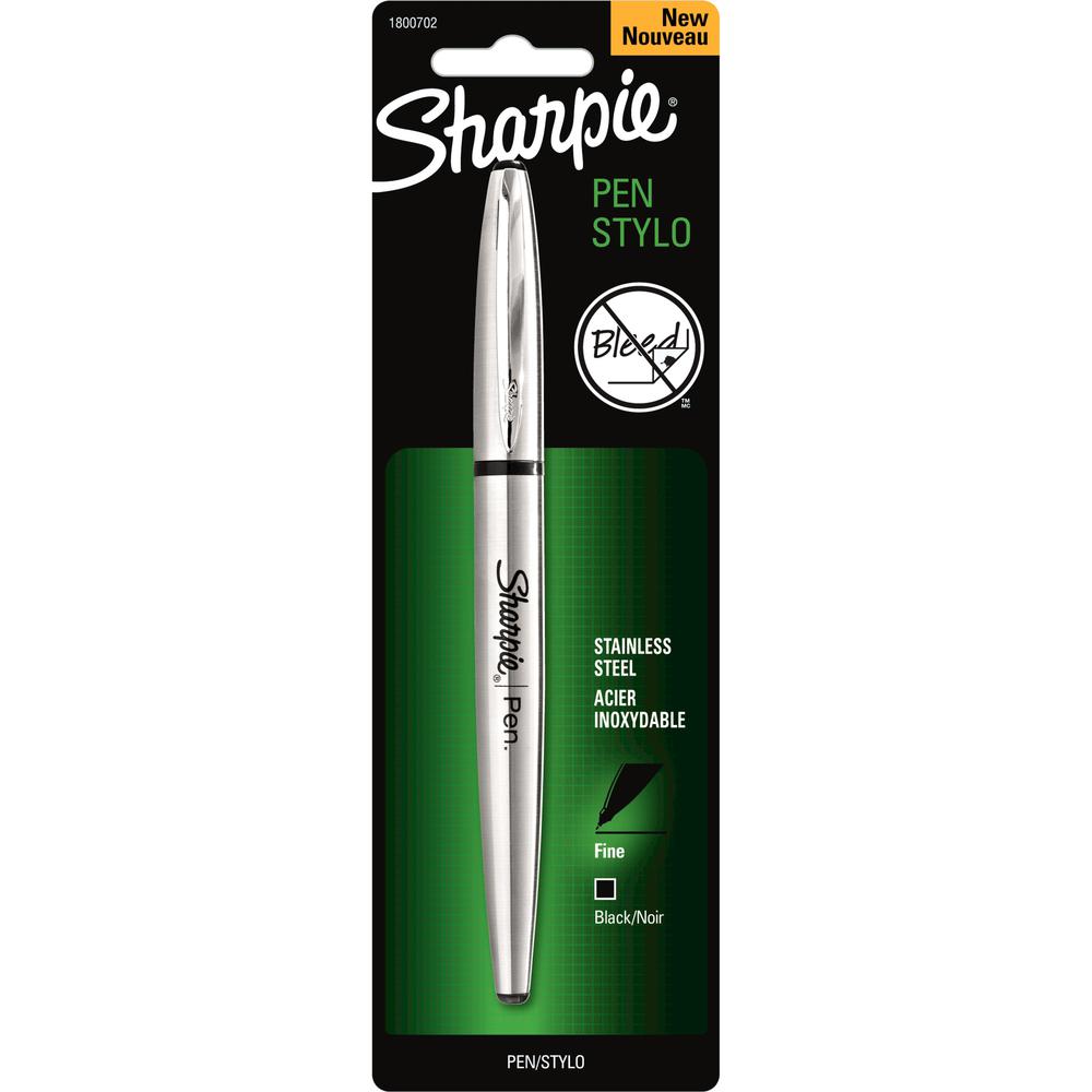 Sharpie Stainless Steel Pen - Fine Pen Point - Refillable - Black - Stainless Steel Stainless Steel Barrel - 1 Pack. Picture 1