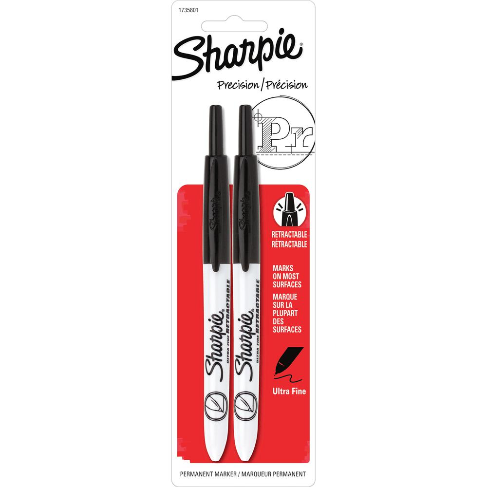 Sharpie Retractable Ultra Fine Point Permanent Marker - Ultra Fine Marker Point - Retractable - Black - 2 / Pack. Picture 1