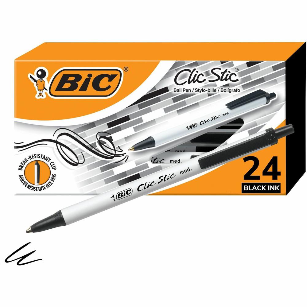 BIC Clic Stic Fashion Retractable Ball Point Pen, Black, 24 Pack - 1 mm Pen Point Size - Retractable - Black - 24 Pack. Picture 1