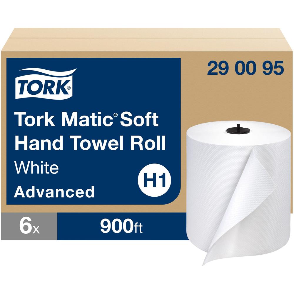 Tork Matic Hand Towel Roll White H1 - Tork Matic Soft Hand Towel Roll, White, Advanced, H1, Long-Lasting, High Absorbency, High Capacity, 1-Ply, 6 Rolls x 900 ft, 290095. Picture 1