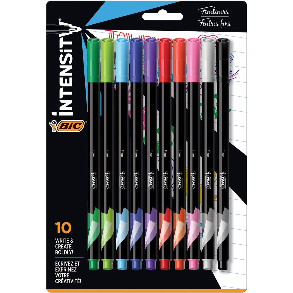 BIC Intensity Porous Point Pen - Fine Pen Point - 0.4 mm Pen Point Size - Assorted Water Based Ink - Metal Tip - 10 Pack. Picture 1