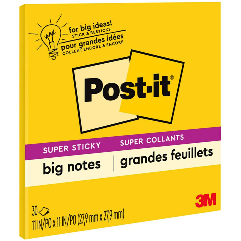 Post-it&reg; Super Sticky Big Notes - 10 63/64" x 10 63/64" - Square - 30 Sheets per Pad - Canary Yellow - 1 Each. Picture 1