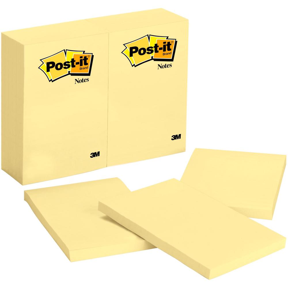 Post-it&reg; Notes Original Notepads - 4" x 6" - Rectangle - 100 Sheets per Pad - Unruled - Canary Yellow - Paper - Self-adhesive, Repositionable - 24 / Bundle. Picture 1