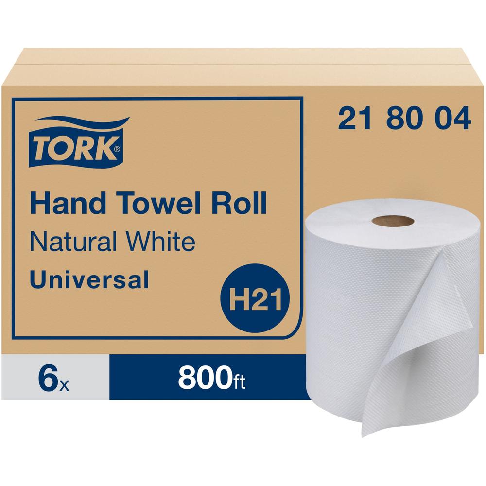 TORK Universal Hand Towel Roll - 1 Ply - 7.90" x 800 ft - 7.90" Roll Diameter - White - Paper - Embossed, Absorbent, Long Lasting - For Hand - 6 / Roll. Picture 1