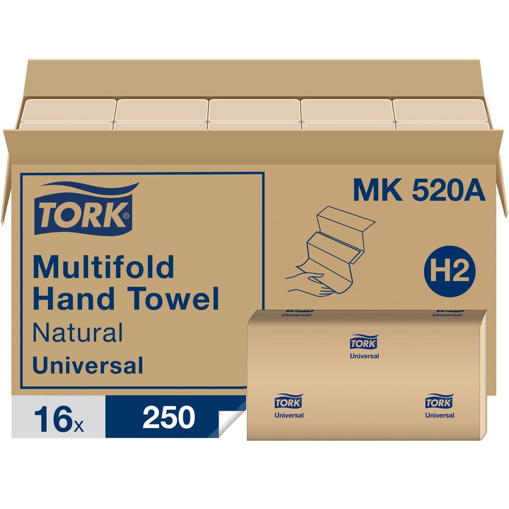 TORK Universal Hand Towel Multifold - 1 Ply - Multifold - 11" x 63 ft - Natural - Absorbent, Soft - For Hand - 250 Per Pack - 4000 / Sheet. Picture 1