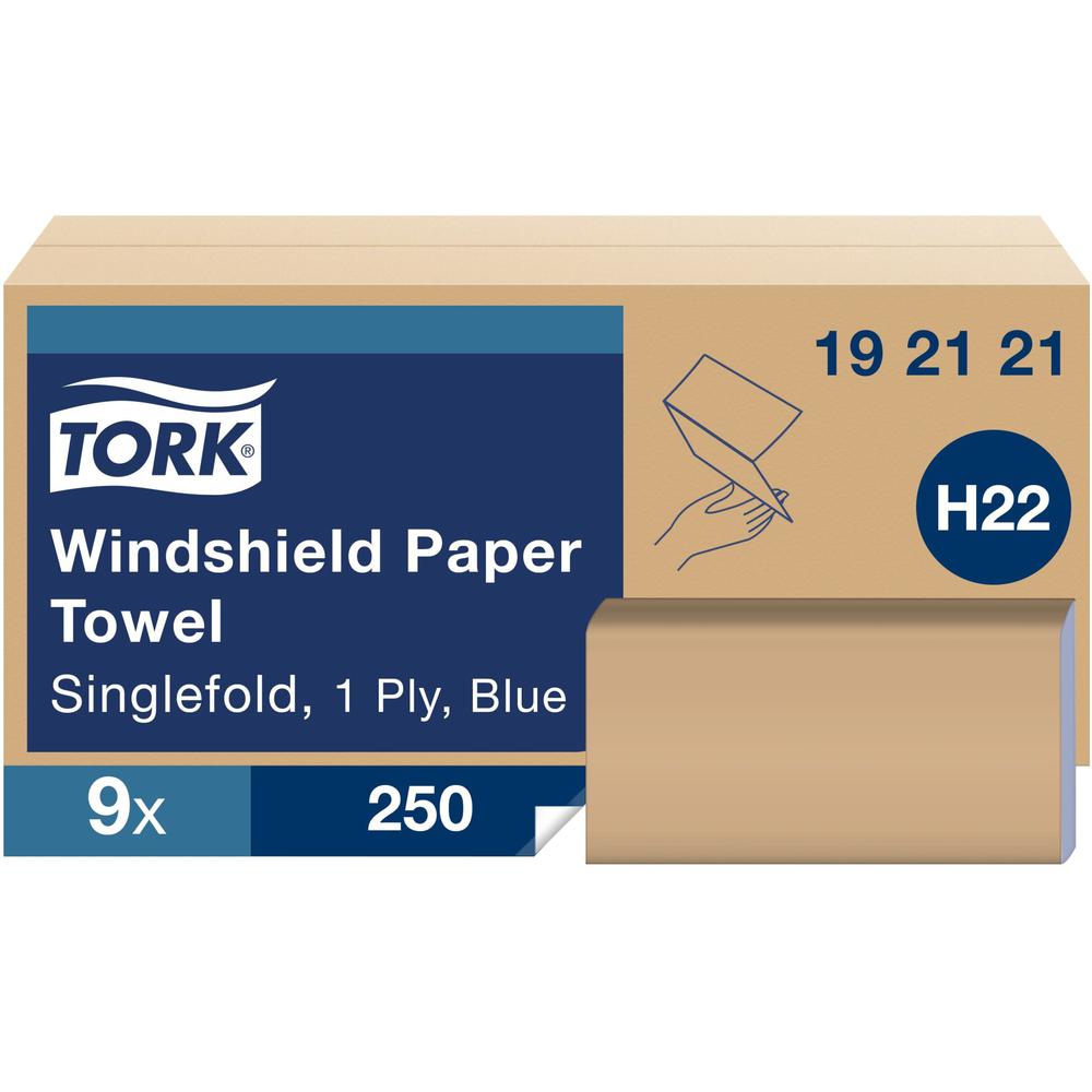 Tork Folded Windshield Paper Towel Blue H22 - Tork Folded Windshield Paper Towel Blue H22, Absorbent and Versatile, 9 x 250 Towels, 192121. The main picture.