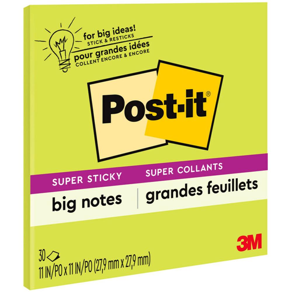 Post-it&reg; Super Sticky Big Notes - 30 x Green - 11" x 11" - Square - 30 Sheets per Pad - Green - Sticky, Removable - 1 Each. Picture 1