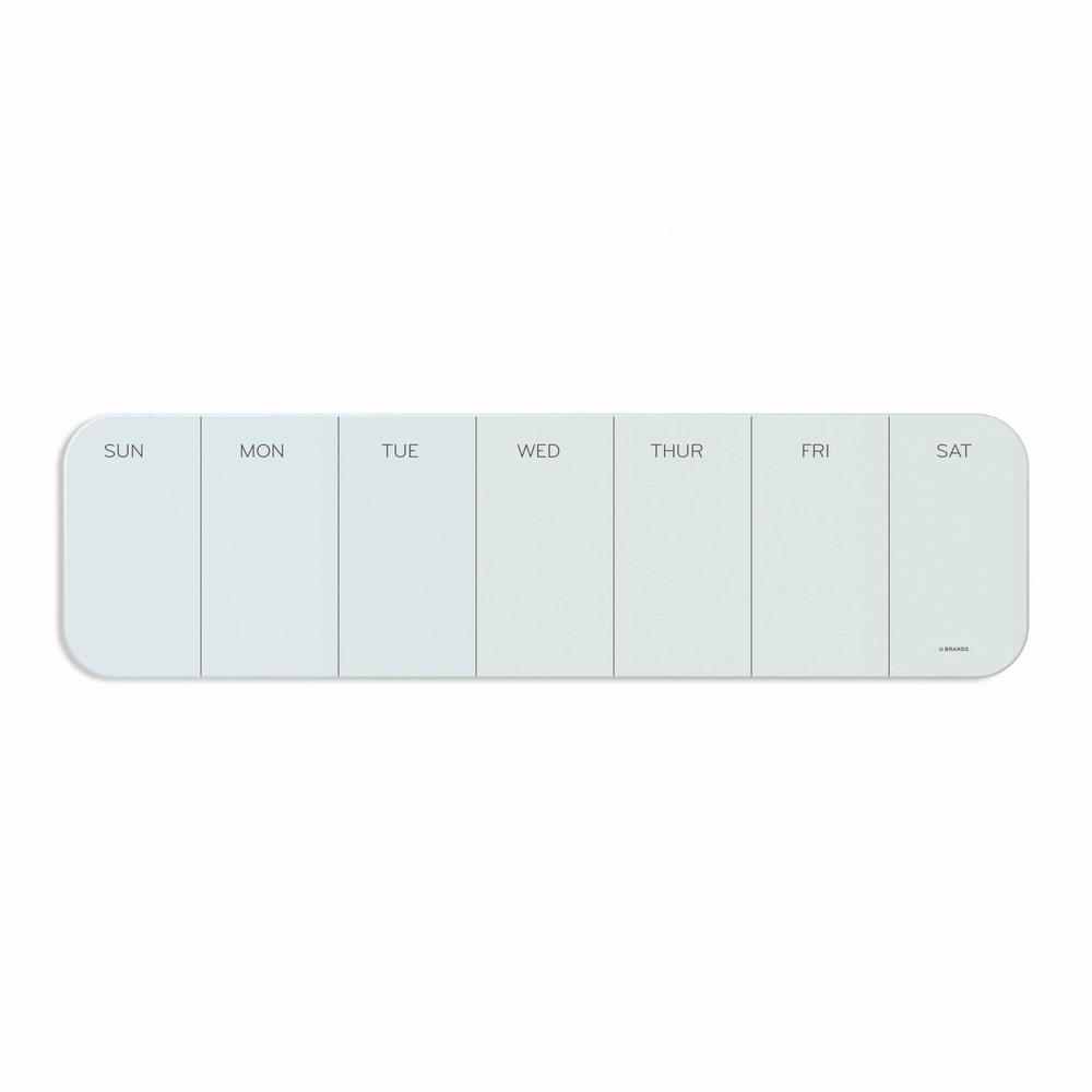 U Brands Magnetic Glass Dry Erase Weekly Calendar Board, Only for use with HIGH Energy Magnets, 5.5" x 20" , Frameless, Marker Included (2342U00-01) - 5.5" (0.5 ft) Width x 20" (1.7 ft) Height - Frost. The main picture.