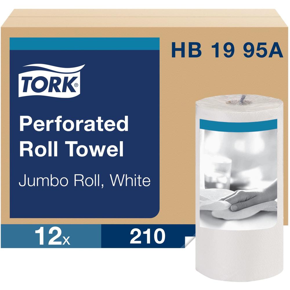 Tork Jumbo Perforated Roll Towel White - Tork Jumbo Perforated Roll Towel White, Certified Compostable, 12 x 210 Towels, HB1995A. Picture 1