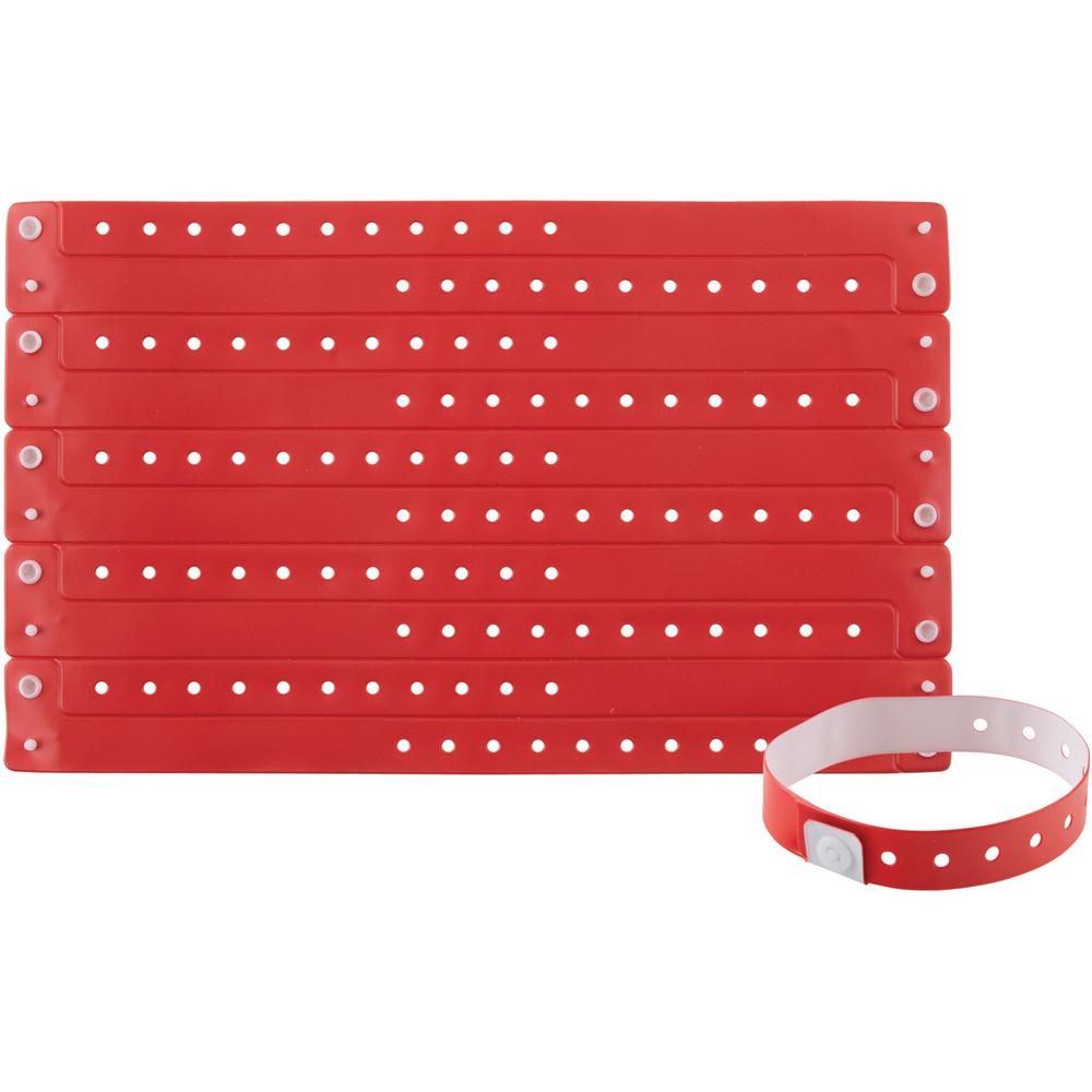 Advantus Colored Vinyl Wristbands - 100 / Pack - 0" Height x 0.6" Width x 9.8" Length - Red - Vinyl. The main picture.