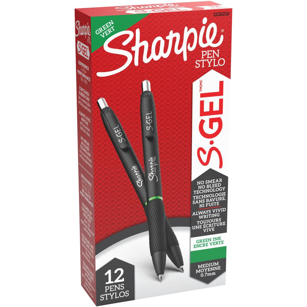 Sharpie S-Gel Pen - 0.7 mm Pen Point Size - Retractable - Green Gel-based Ink - 1 Dozen. Picture 1