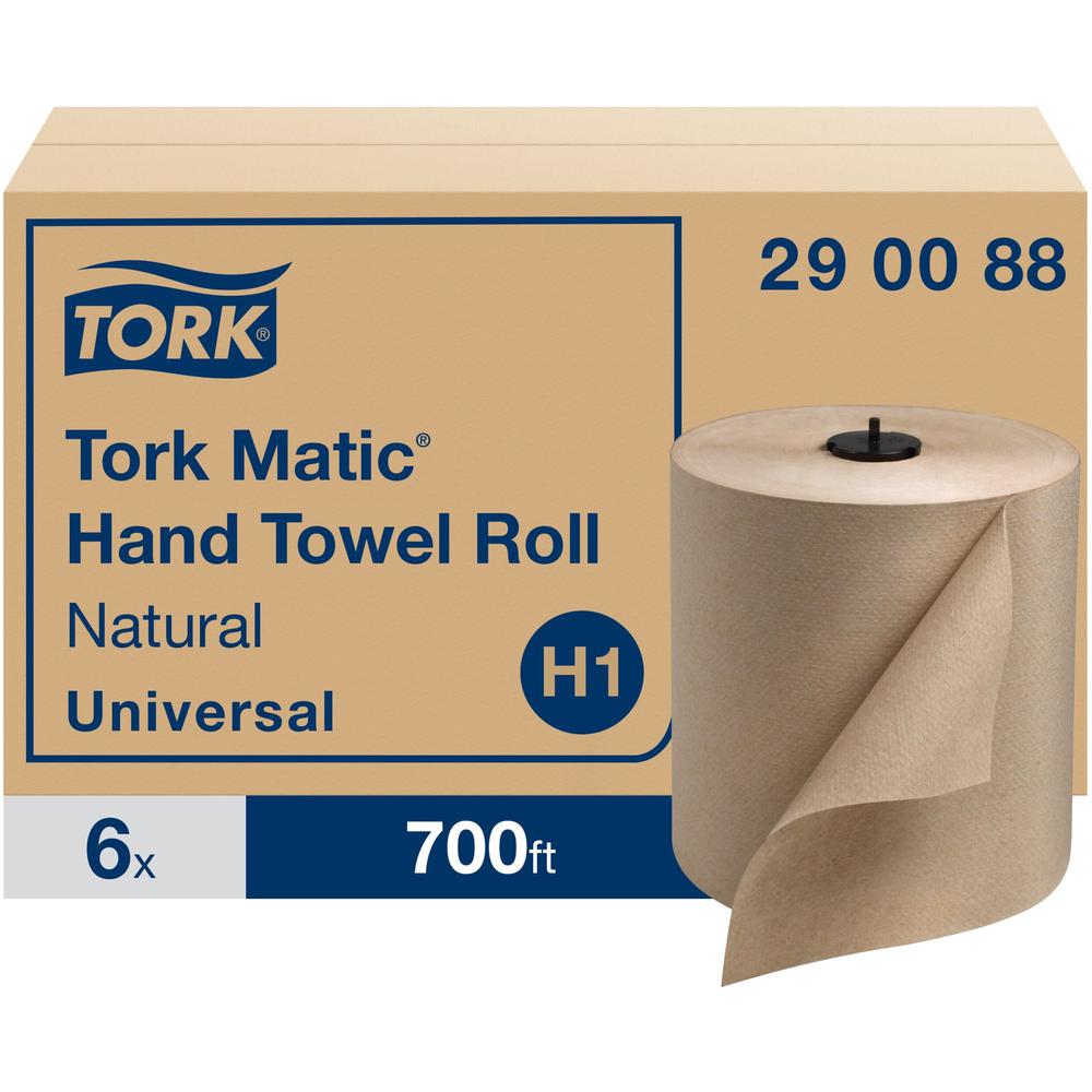 Tork Matic Hand Towel Roll Natural H1 - Tork Matic Hand Towel Roll, Natural, Universal, H1, 100% Recycled Fiber, High Absorbency, High Capacity, 1-Ply, 6 Rolls x 700 ft - 290088. Picture 1