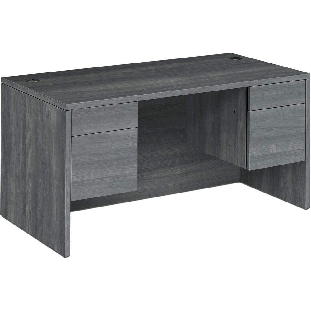 HON 10500 H10573 Pedestal Desk - 60" x 30" x 29.5" - 4 x Box Drawer(s), File Drawer(s) - Double Pedestal - Finish: Sterling Ash. The main picture.
