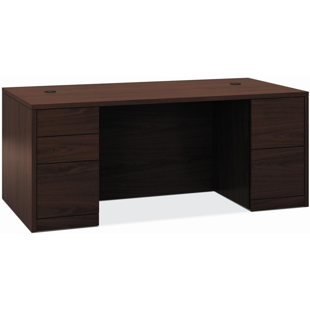 HON 10500 H105890 Pedestal Desk - 72" x 36" x 29.5" - 5 x Box Drawer(s), File Drawer(s) - Double Pedestal - Flat Edge - Finish: Mahogany. Picture 1