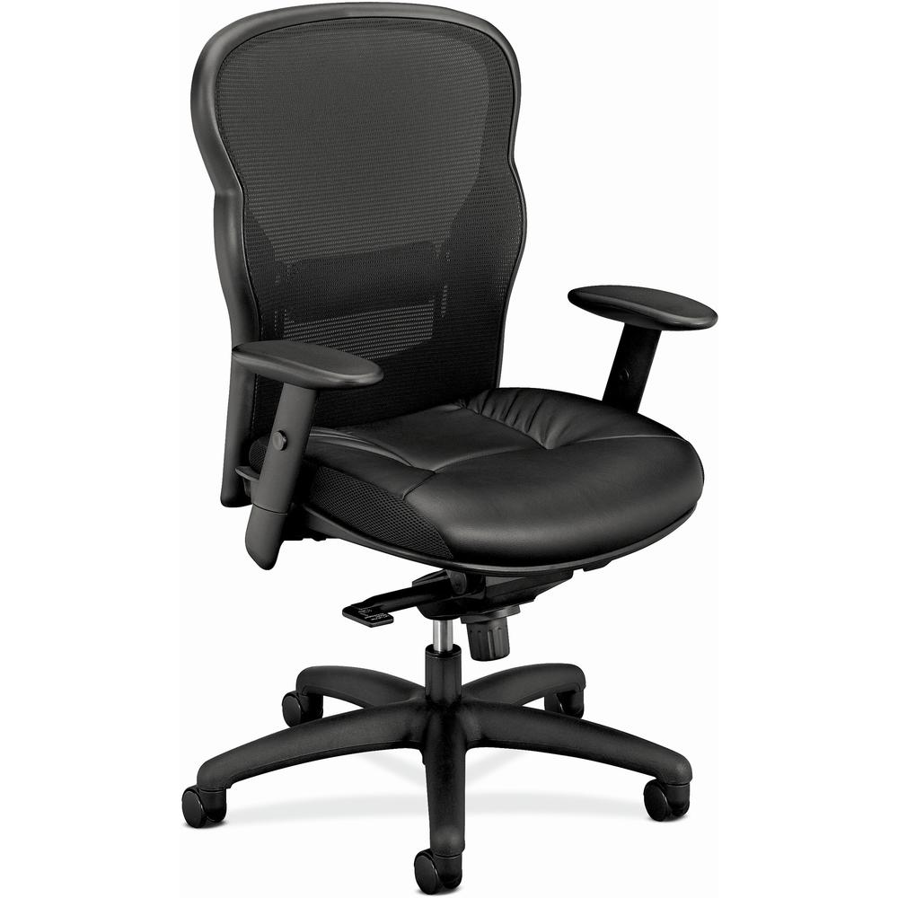 HON Wave Chair - Black Bonded Leather Seat - Black Bonded Leather, Mesh Back - Black Reinforced Resin Frame - High Back - 5-star Base - Black. The main picture.