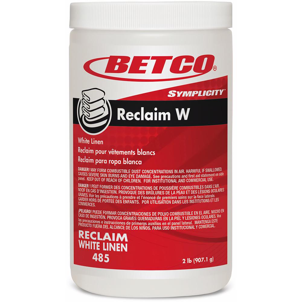 Betco Symplicity Reclaim W Laundry Powder - Concentrate Powder - 32 oz (2 lb) - Mild Chlorine ScentJar - 6 / Carton - Off White. Picture 1