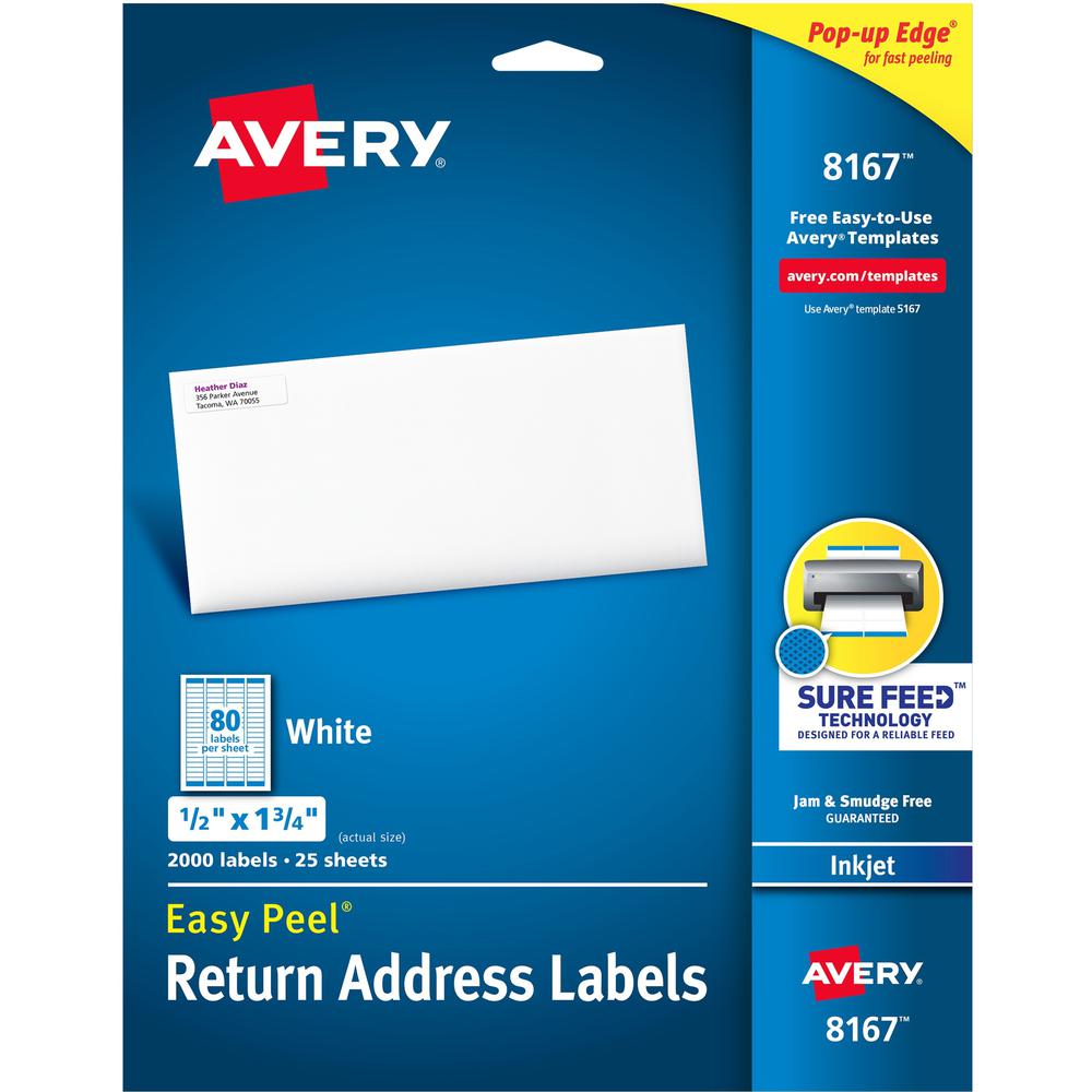 Avery&reg; Easy Peel White Inkjet Mailing Labels - 1 3/4" Width x 1/2" Length - Permanent Adhesive - Rectangle - Inkjet - White - Paper - 80 / Sheet - 25 Total Sheets - 2000 Total Label(s) - 5. Picture 1