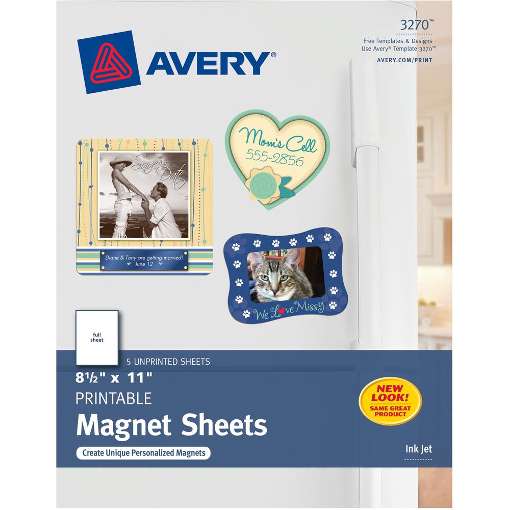 Avery&reg; Personal Creations Inkjet Printable Magnetic Sheet - White - Letter - 8 1/2" x 11" - Matte - 5 / Pack - Printable. The main picture.