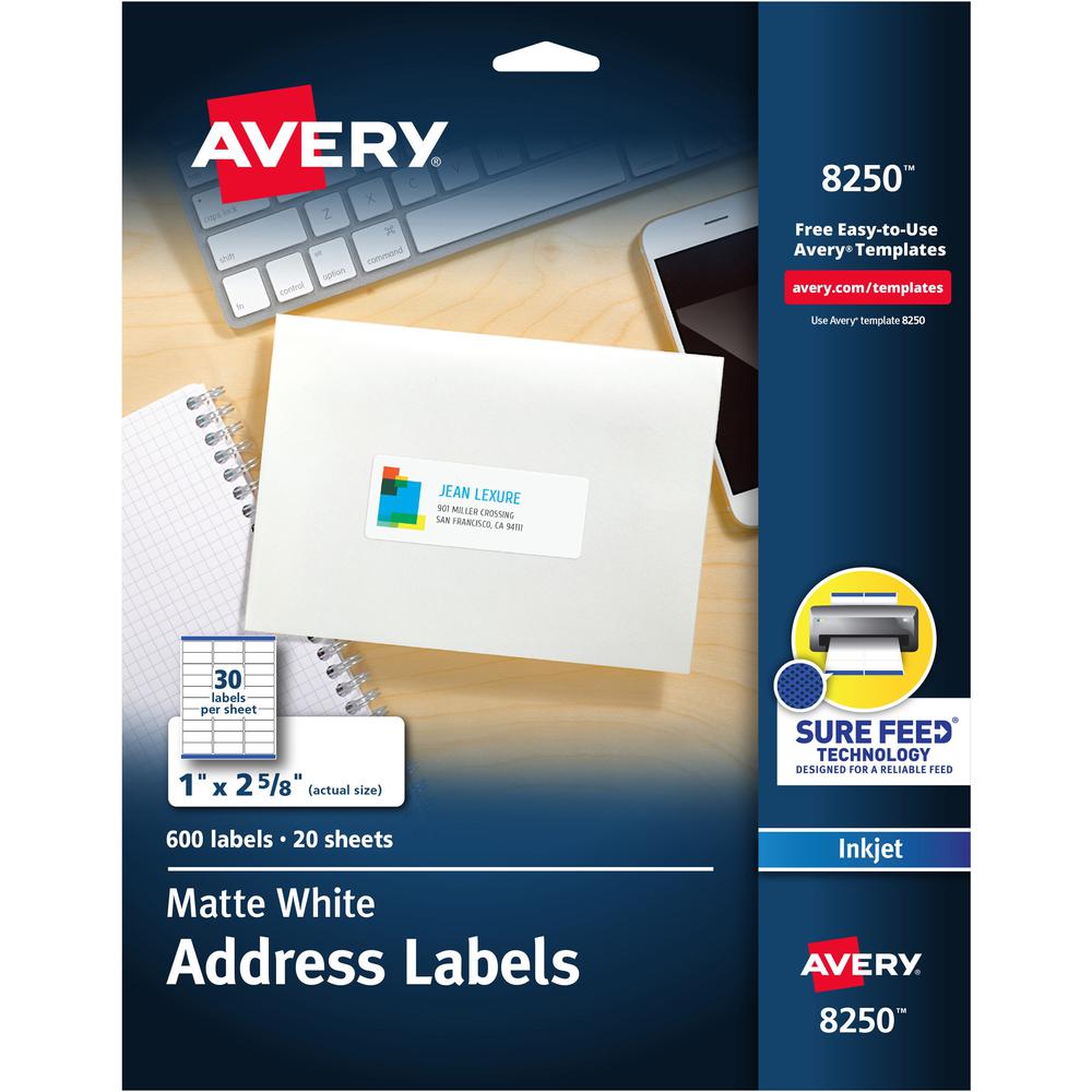 Avery&reg; Color Printing Labels - 1" Width x 2 5/8" Length - Permanent Adhesive - Rectangle - Inkjet - White - Paper - 30 / Sheet - 20 Total Sheets - 600 Total Label(s) - 600 / Pack - Permanent Adhes. Picture 1